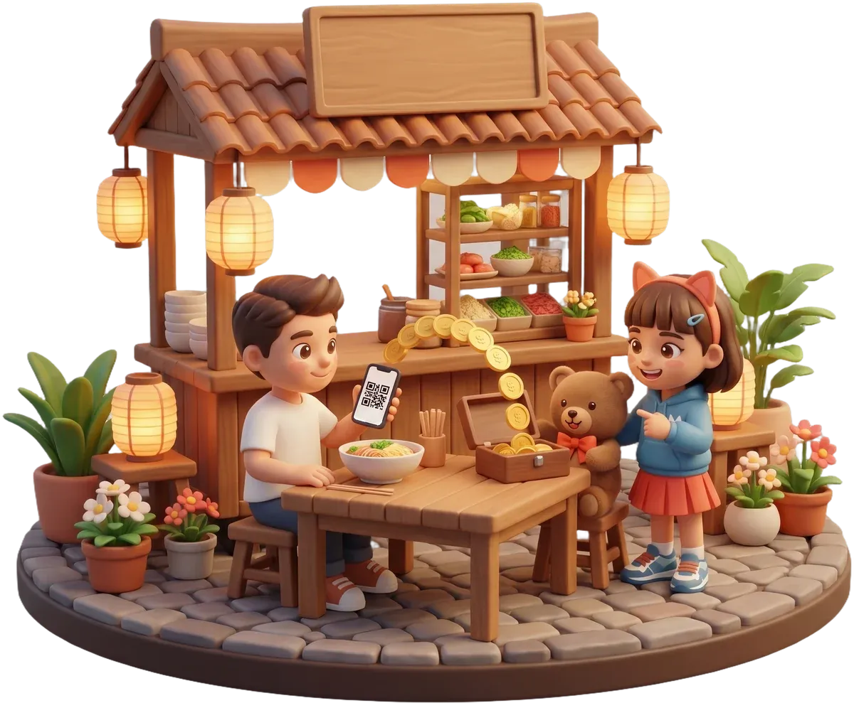 ลูกค้าจ่ายผ่าน QR พร้อมเพย์ เหรียญทองไหลตรงเข้ากล่องเงินของเจ้าของร้าน